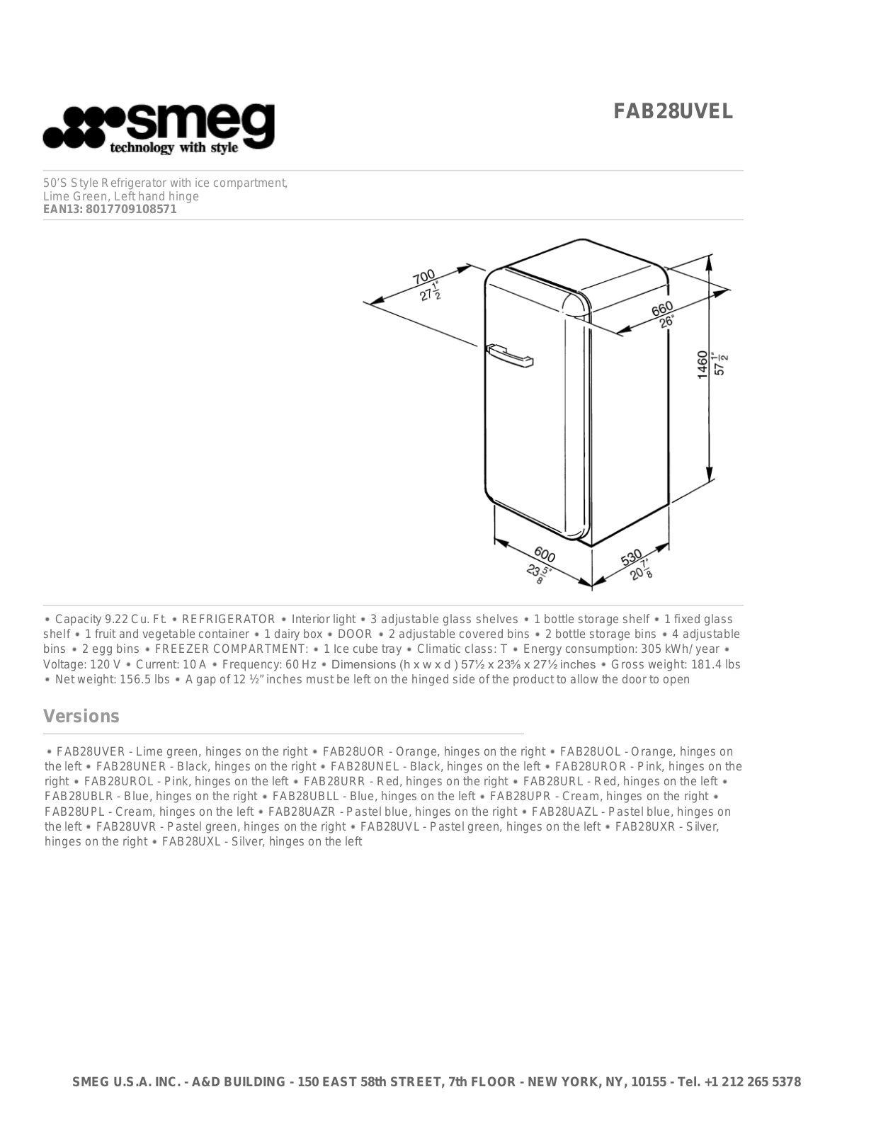 Smeg FAB28UVEL User Manual