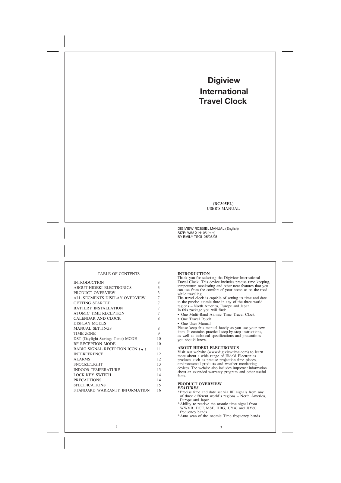 Digiview RC305EL User Manual