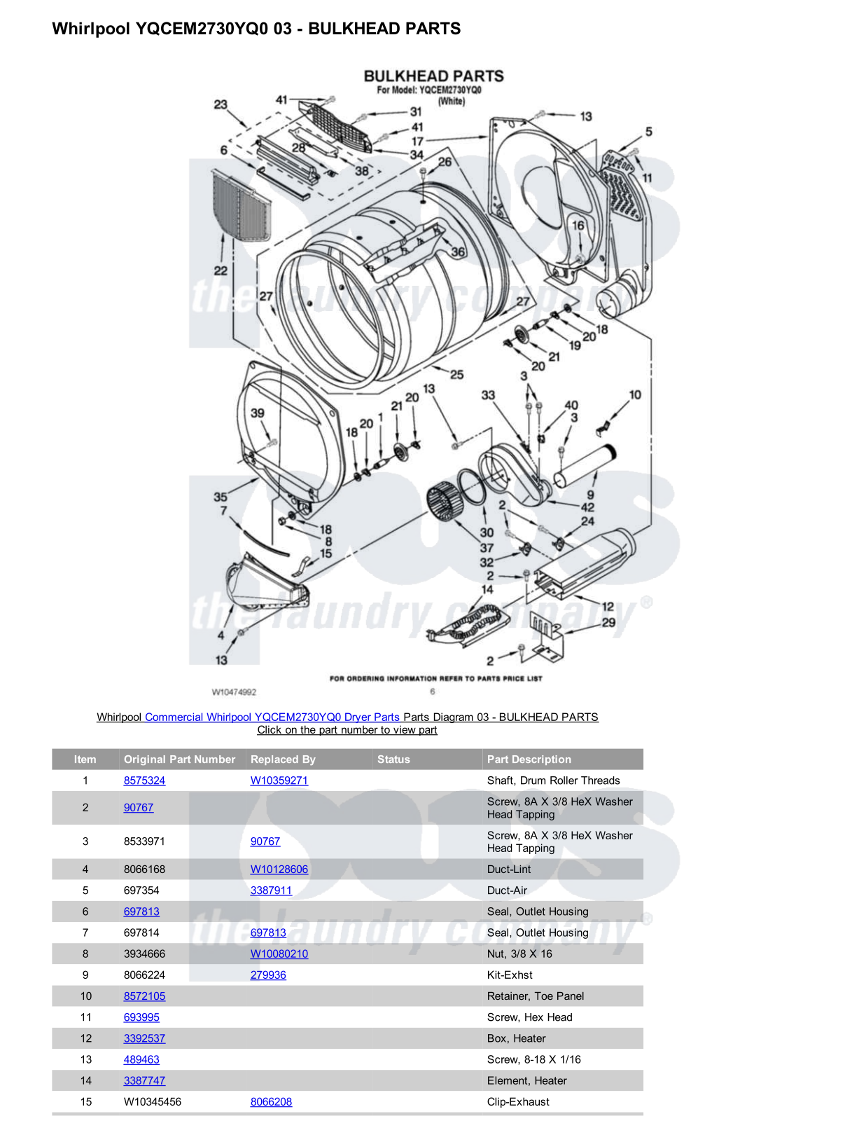 Whirlpool YQCEM2730YQ0 Parts Diagram