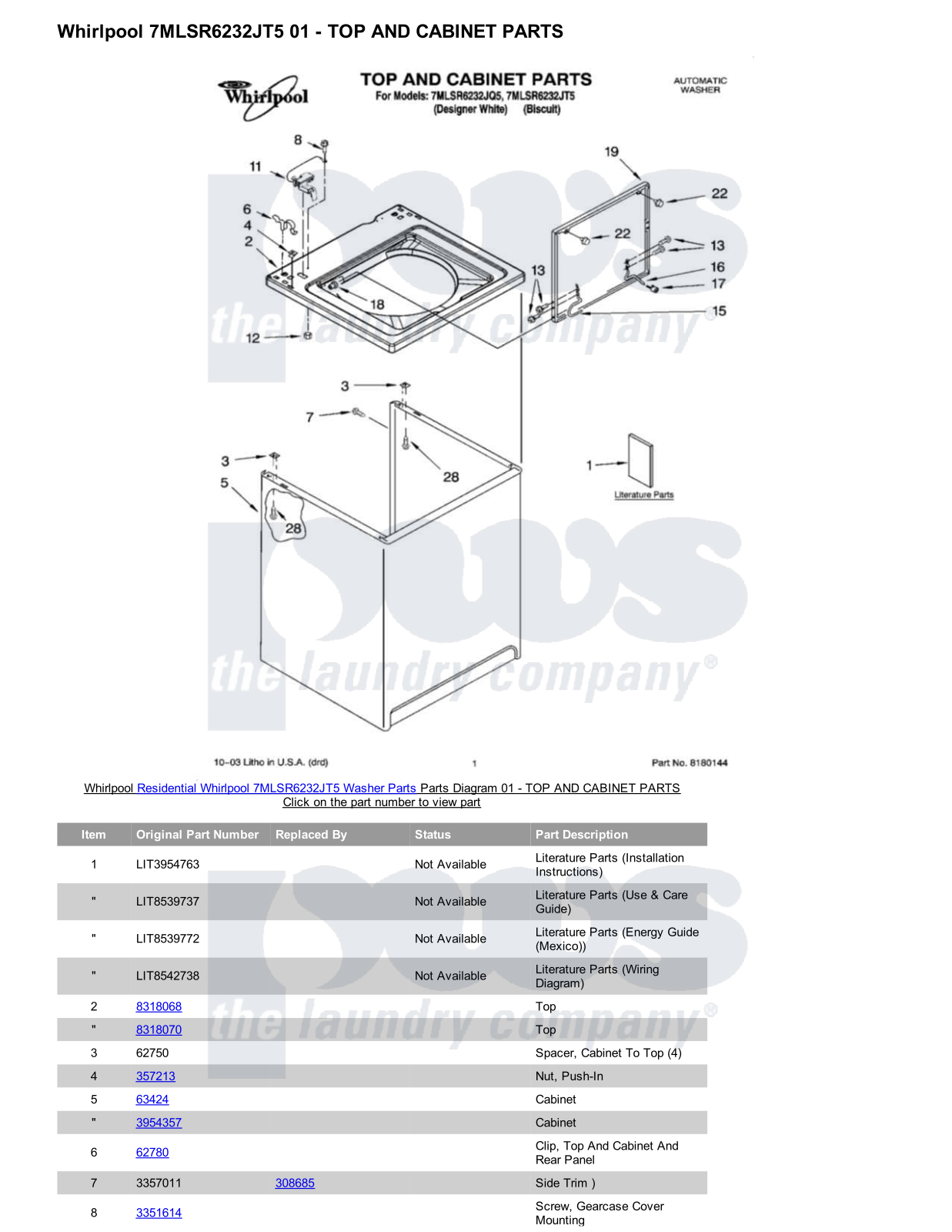 Whirlpool 7MLSR6232JT5 Parts Diagram