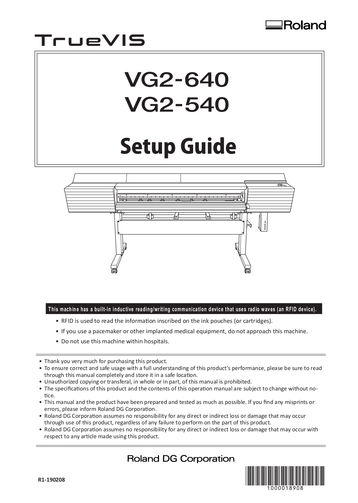 Roland TrueVIS VG2-640, TrueVIS VG2-540 Setup Manual