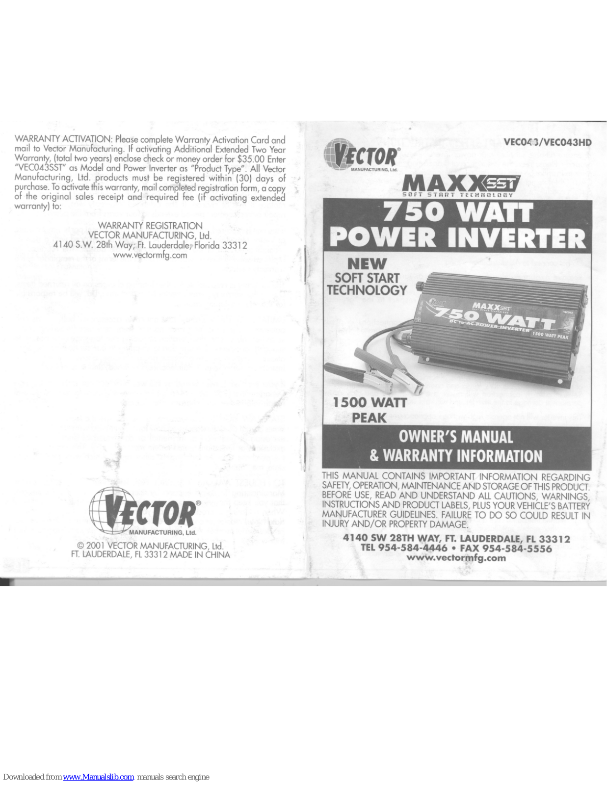 Vector Maxx SST VEC043, Maxx SST VEC043HD Owner's Manual & Warranty