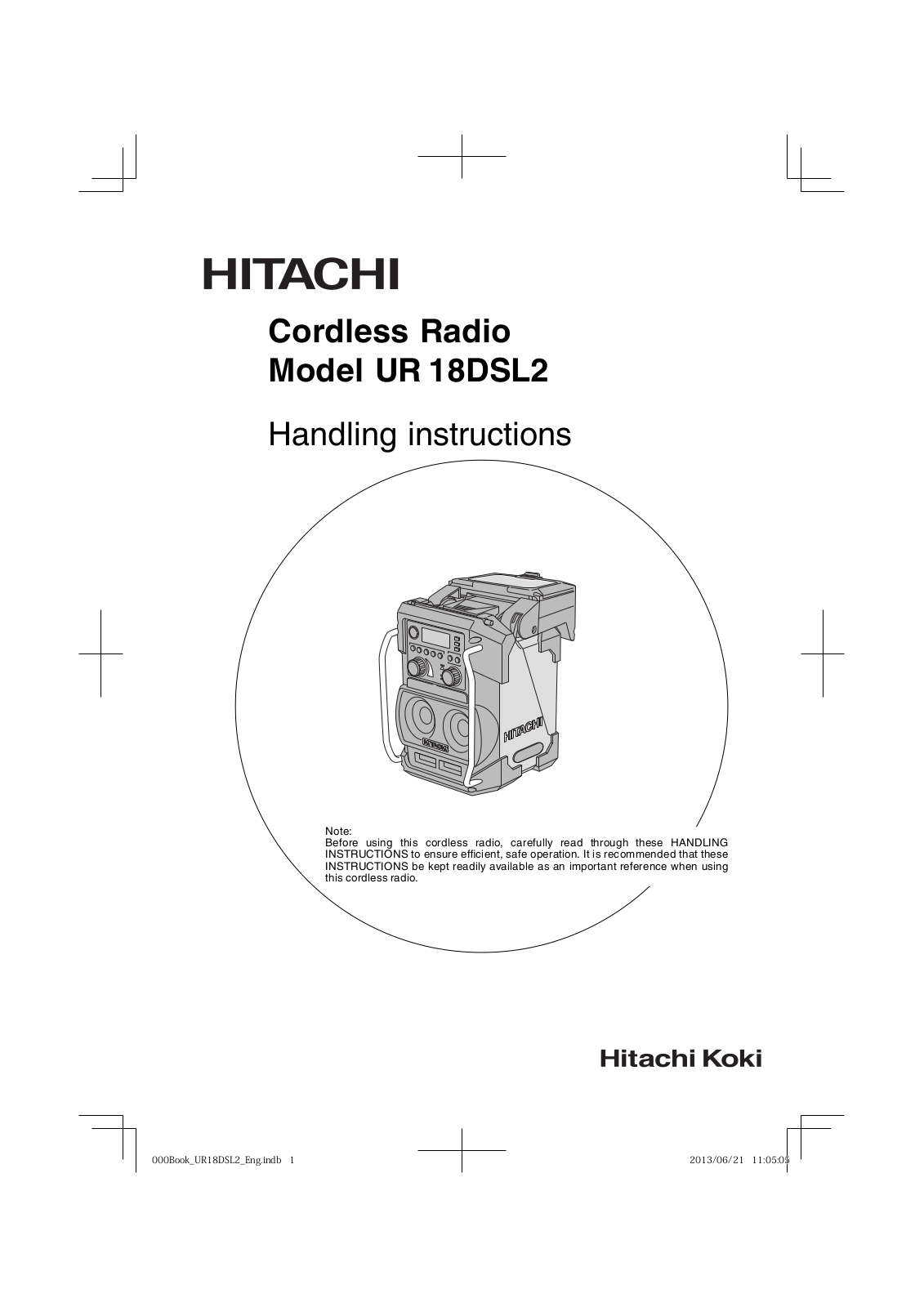 Hitachi Koki UR 18DSL2 User Manual