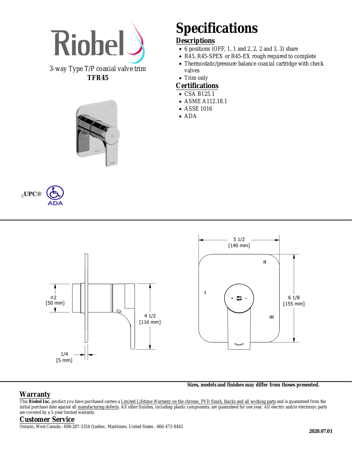 Riobel TFR45BN, TFR45C Specifications - ManualMachine.com