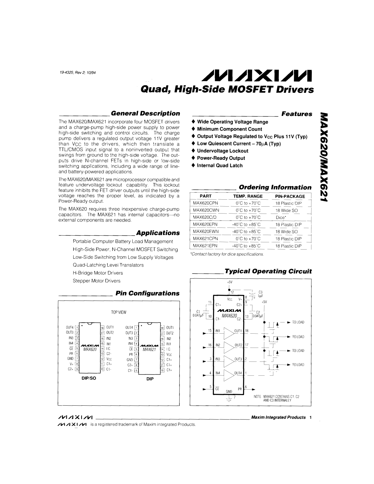 Maxim MAX621EPN, MAX620EPN, MAX620CWN, MAX620C-D, MAX621CPN Datasheet