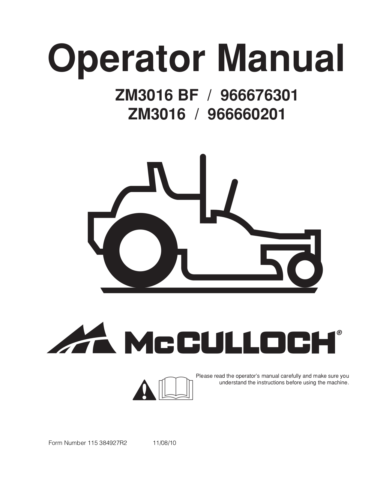 Mcculloch ZM3016 operators Manual