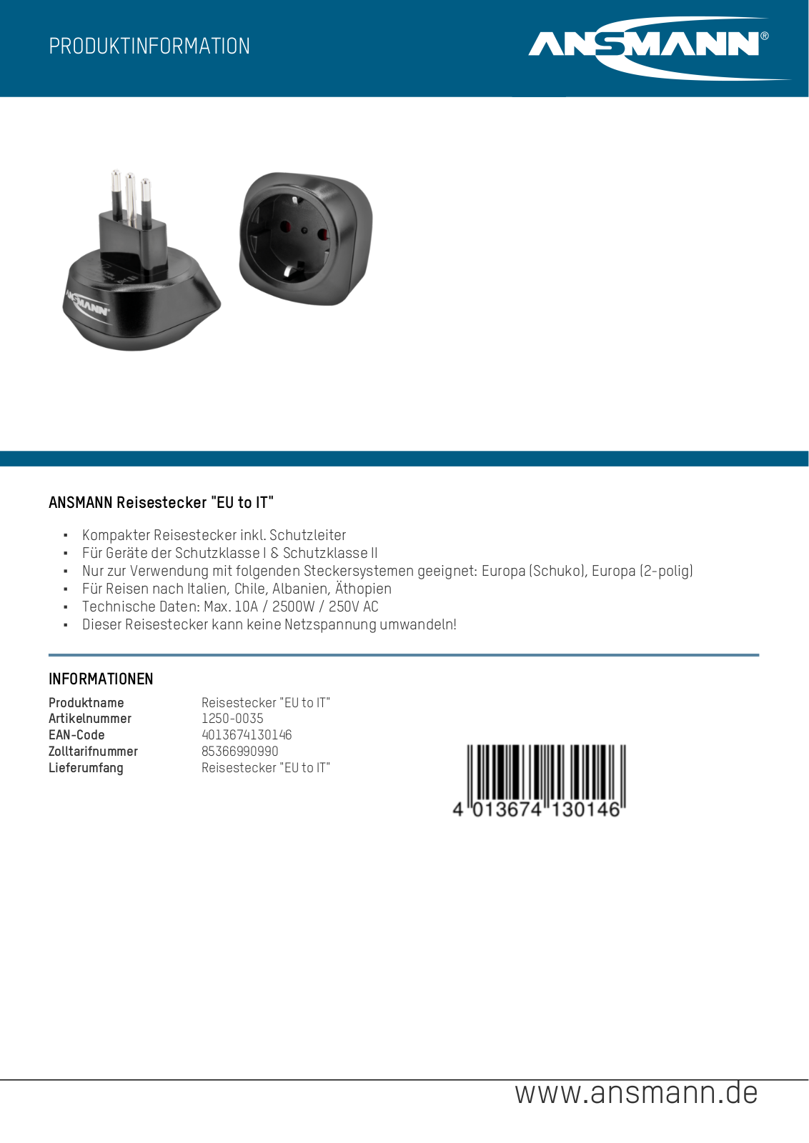 ANSMANN ANS 1250-0035 Datasheet - ManualMachine.com