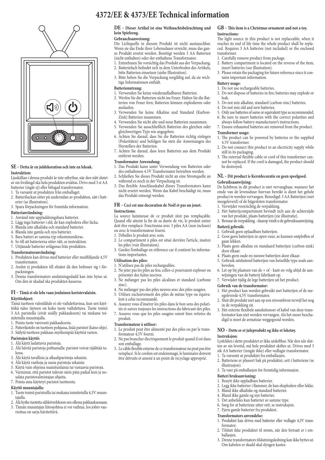 Konstsmide 4372, 4373 Technical Information