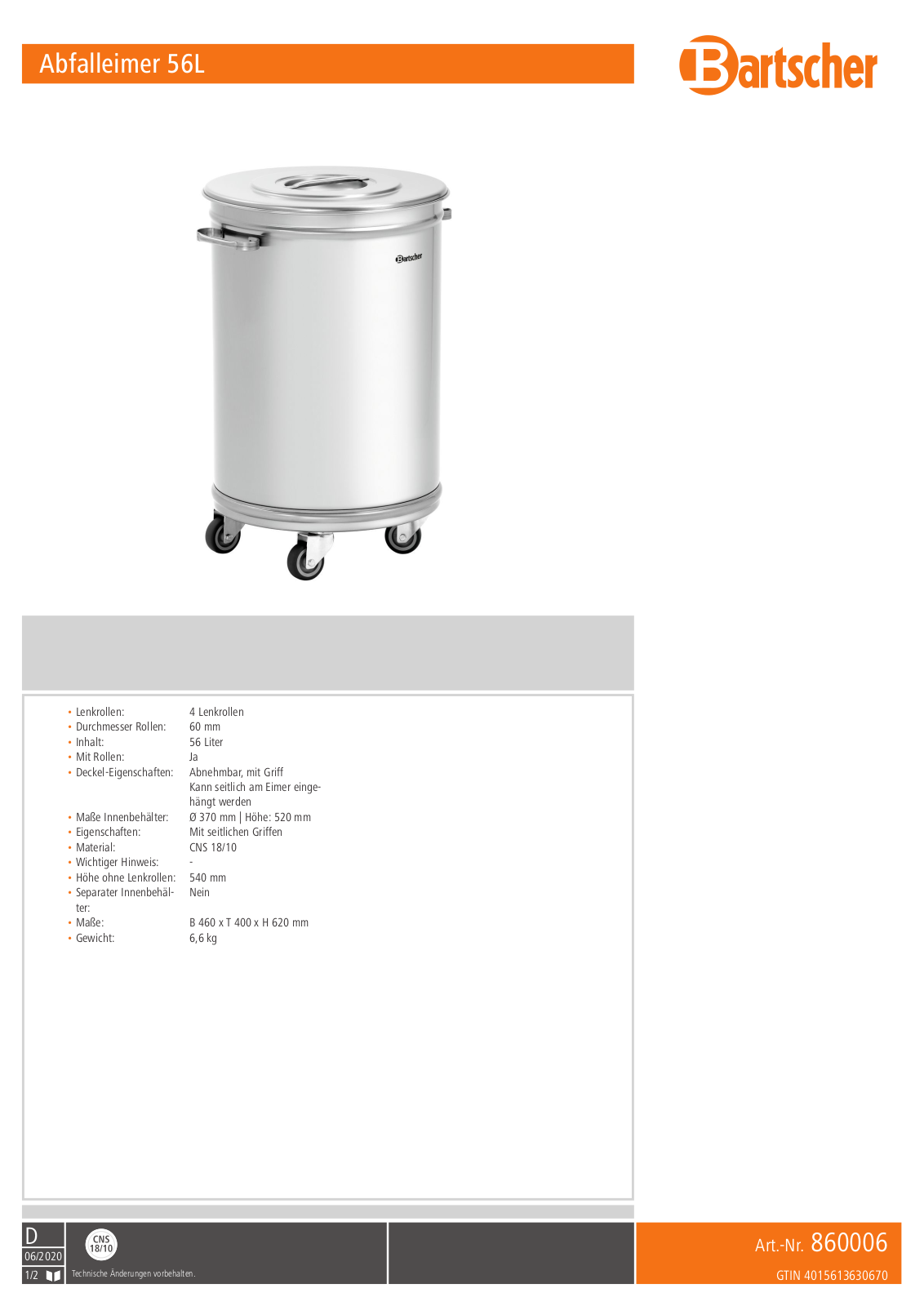 Bartscher 56L User Manual