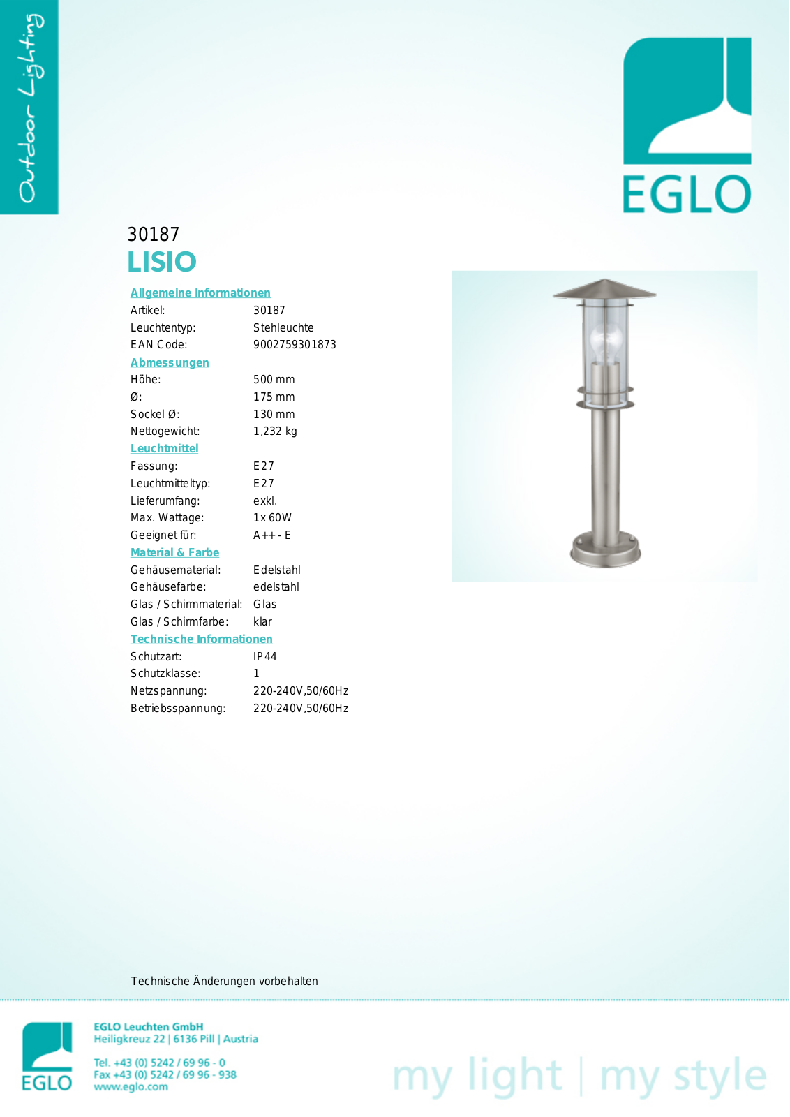 Eglo 30187 Service Manual