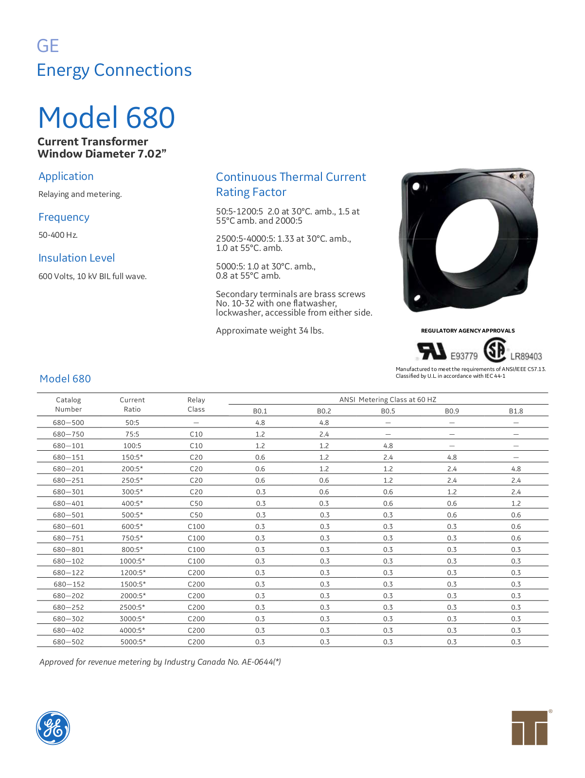 Instrument Transformer, Div of GE 680 Data Sheet - ManualMachine.com