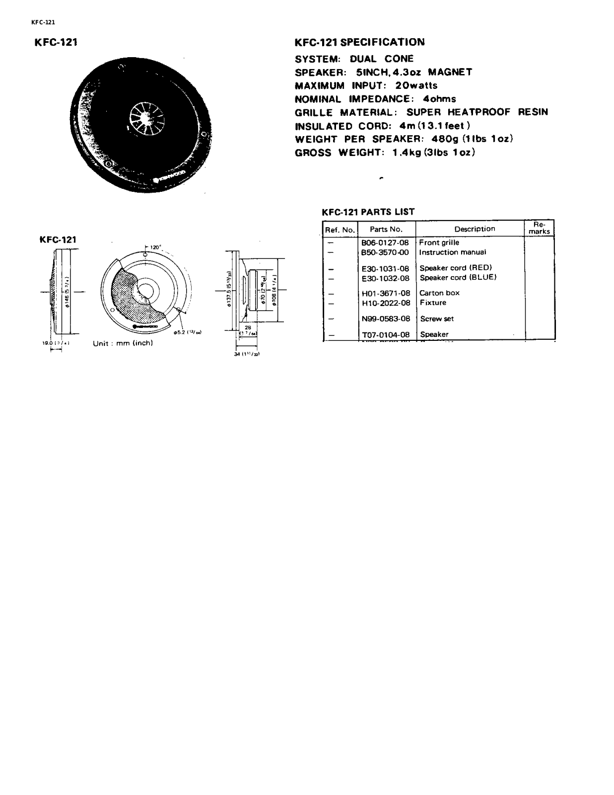 Kenwood KFC-121 Schematic