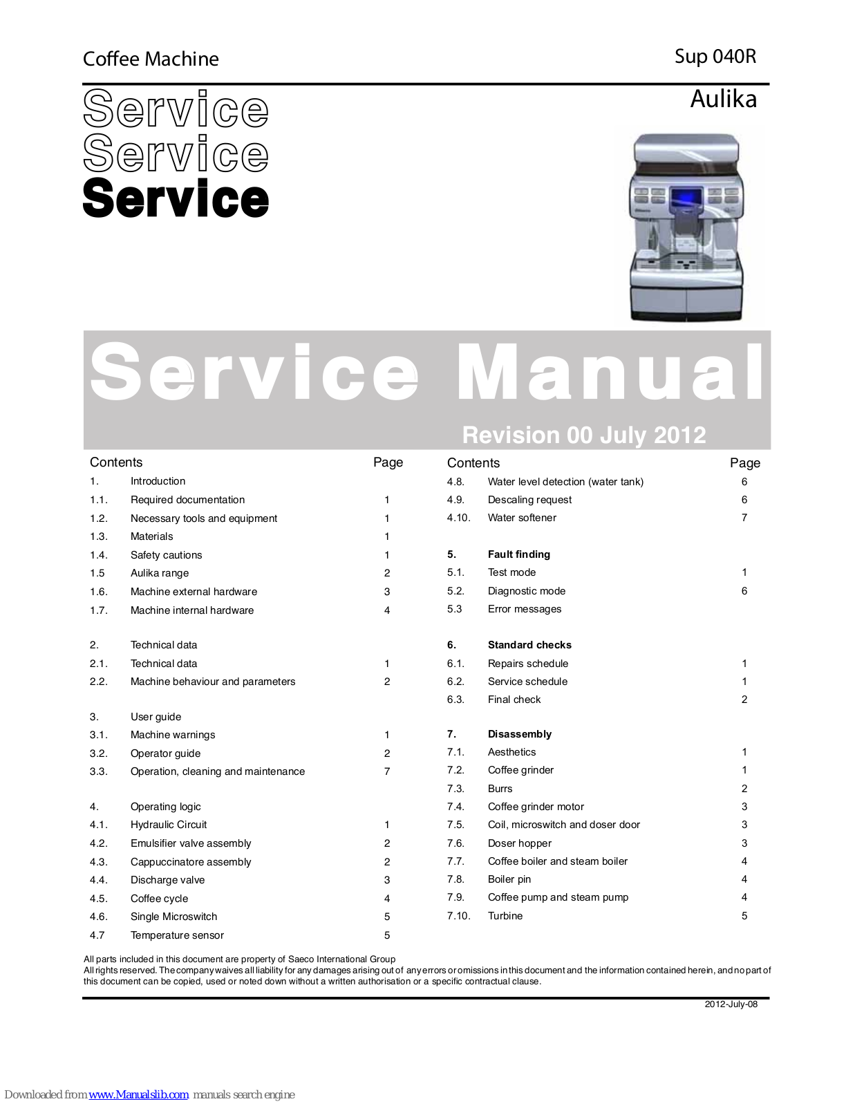 Saeco Aulika Sup 040R Service Manual