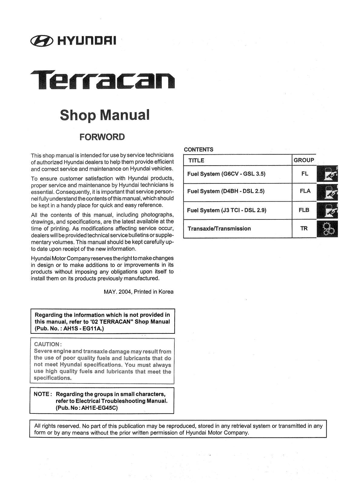 Hyundai Terracan 2005 User Manual