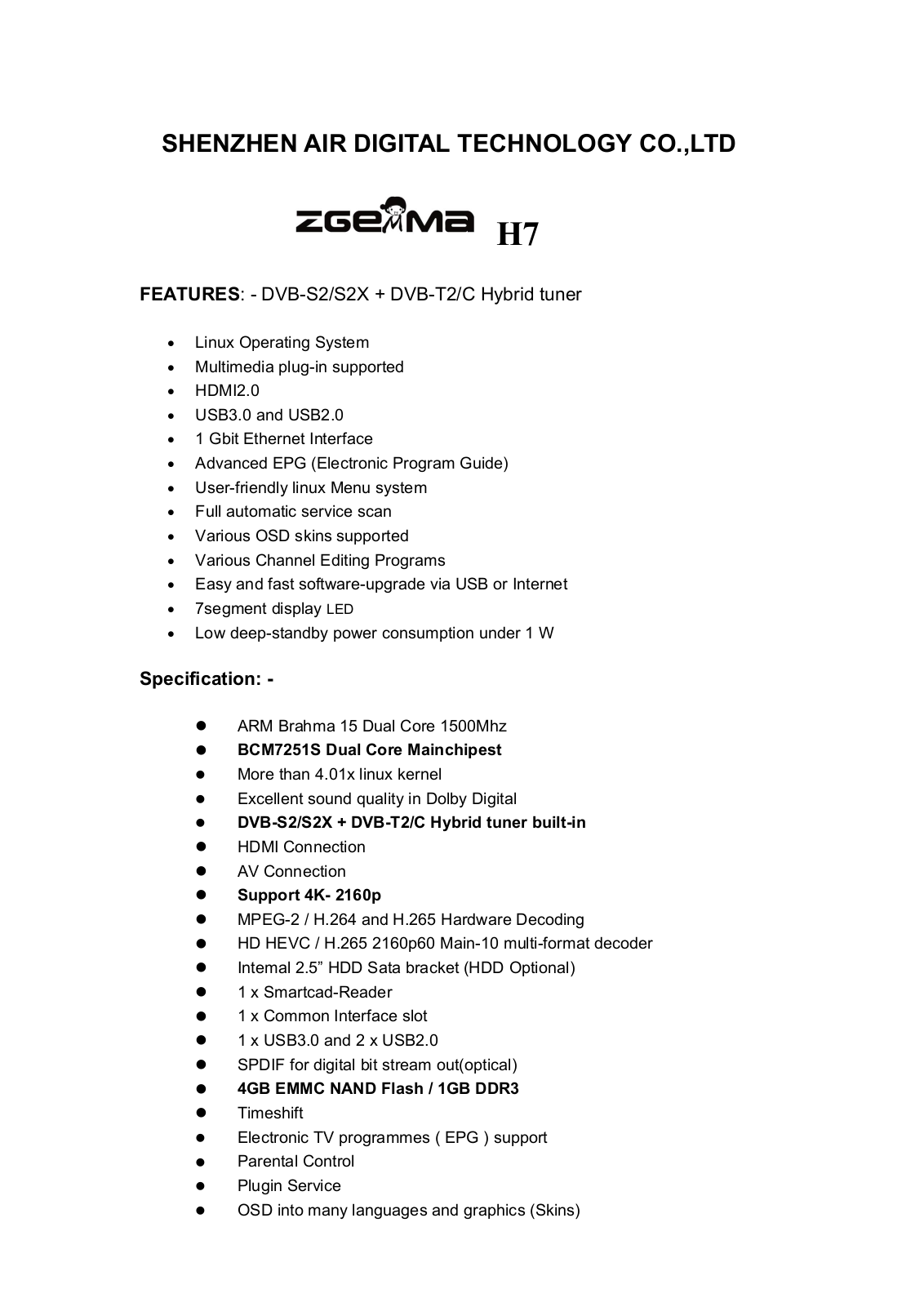 Zgemma H7S User Manual