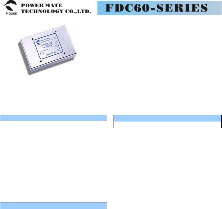 P-DUKE FDC60-12S05, FDC60-12D3305, FDC60-12D15, FDC60-12D12, FDC60-12D05 Datasheet