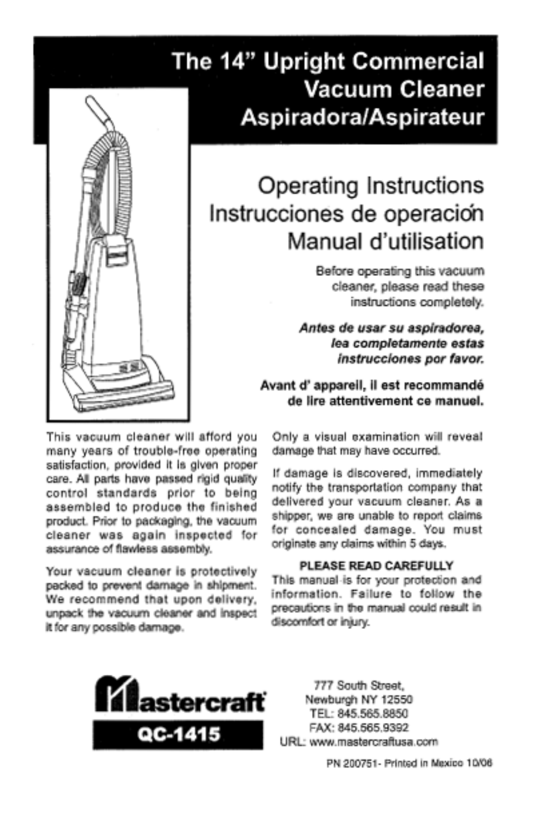 Mastercraft Qc-1415 Owner's Manual