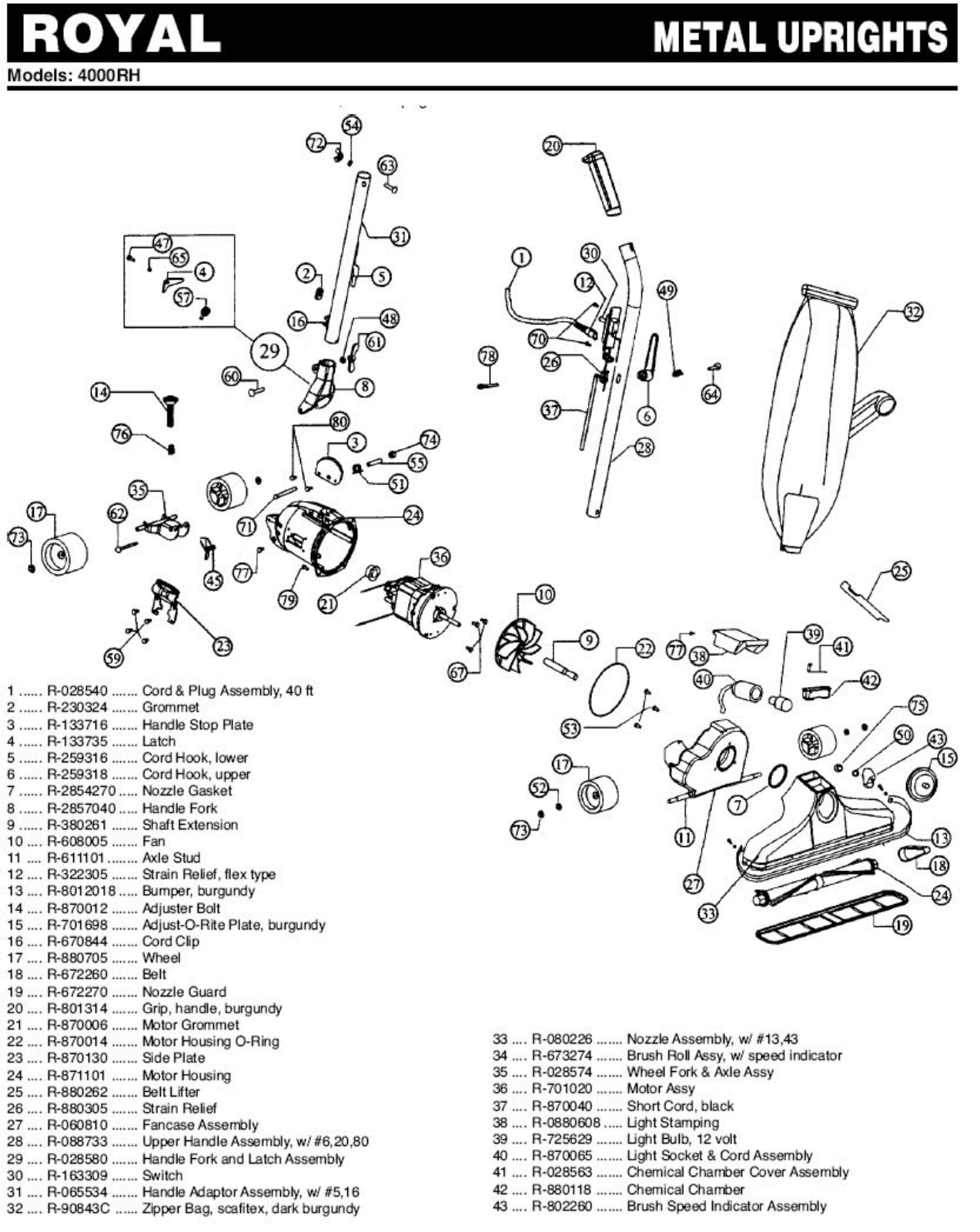 Royal 4000rh Parts List