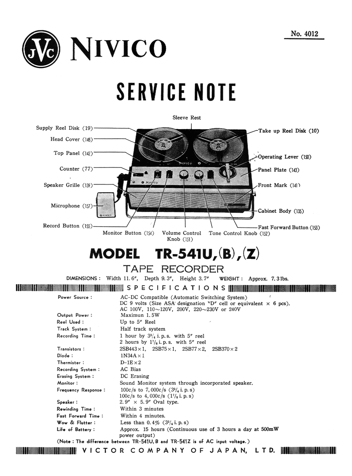 JVC TR-541-U Service manual