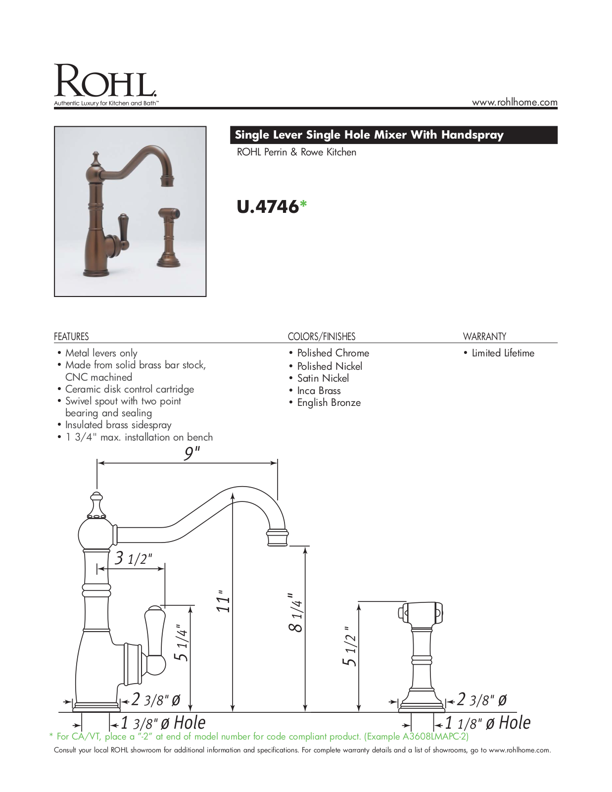 Perrin & Rowe XRH1052 Specifications - ManualMachine.com