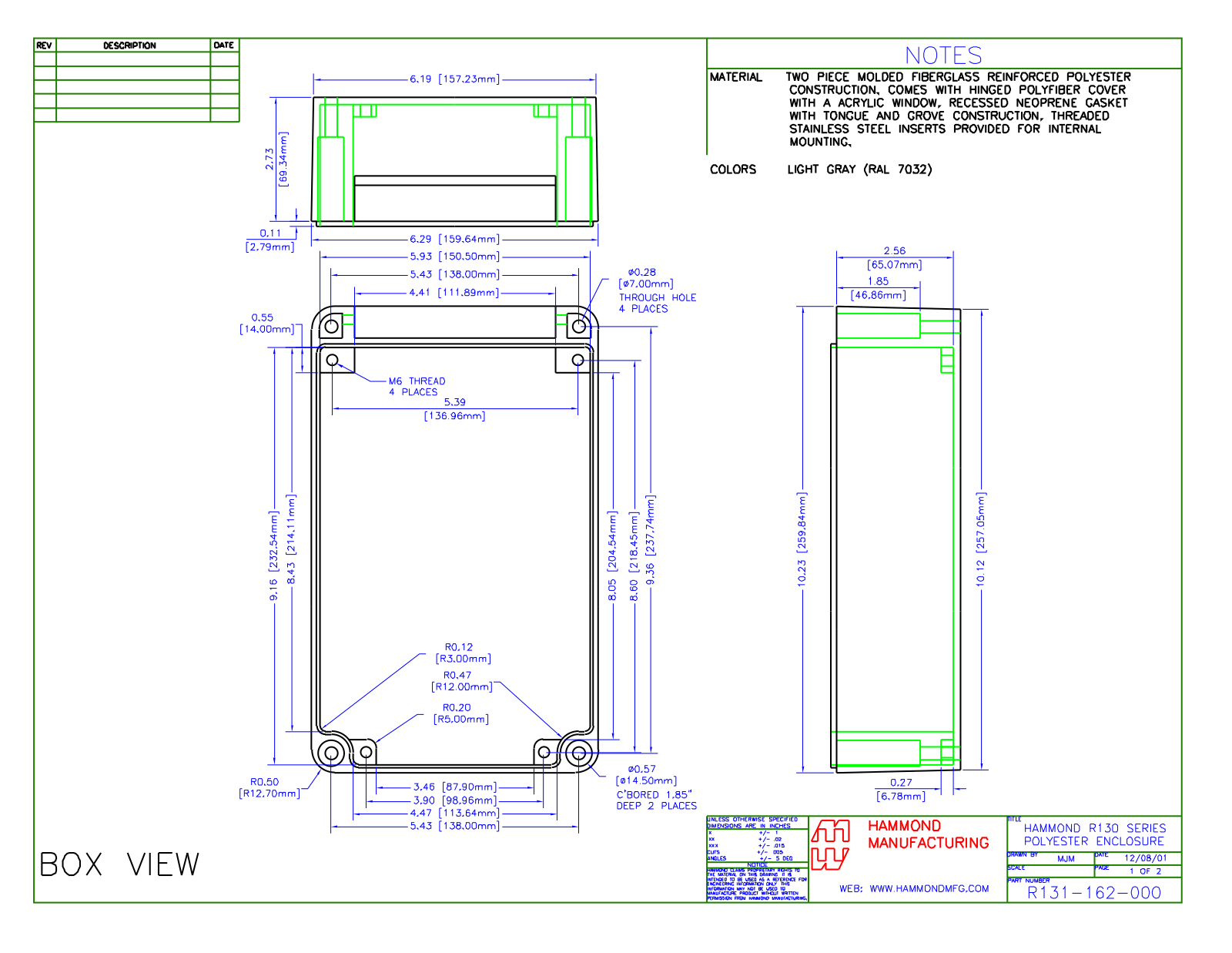 Hammond Manufacturing R131-162-000 technical drawings