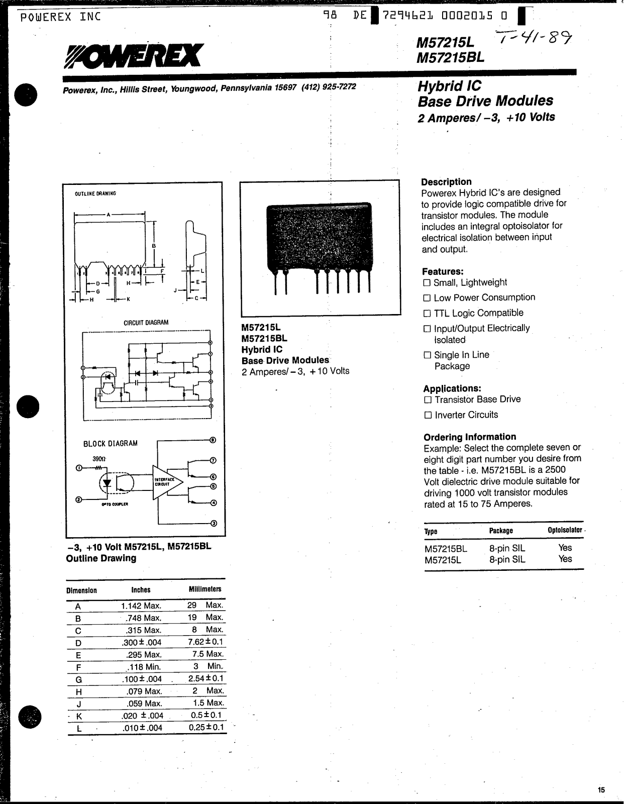 POWEREX M57215L, M57215BL Datasheet