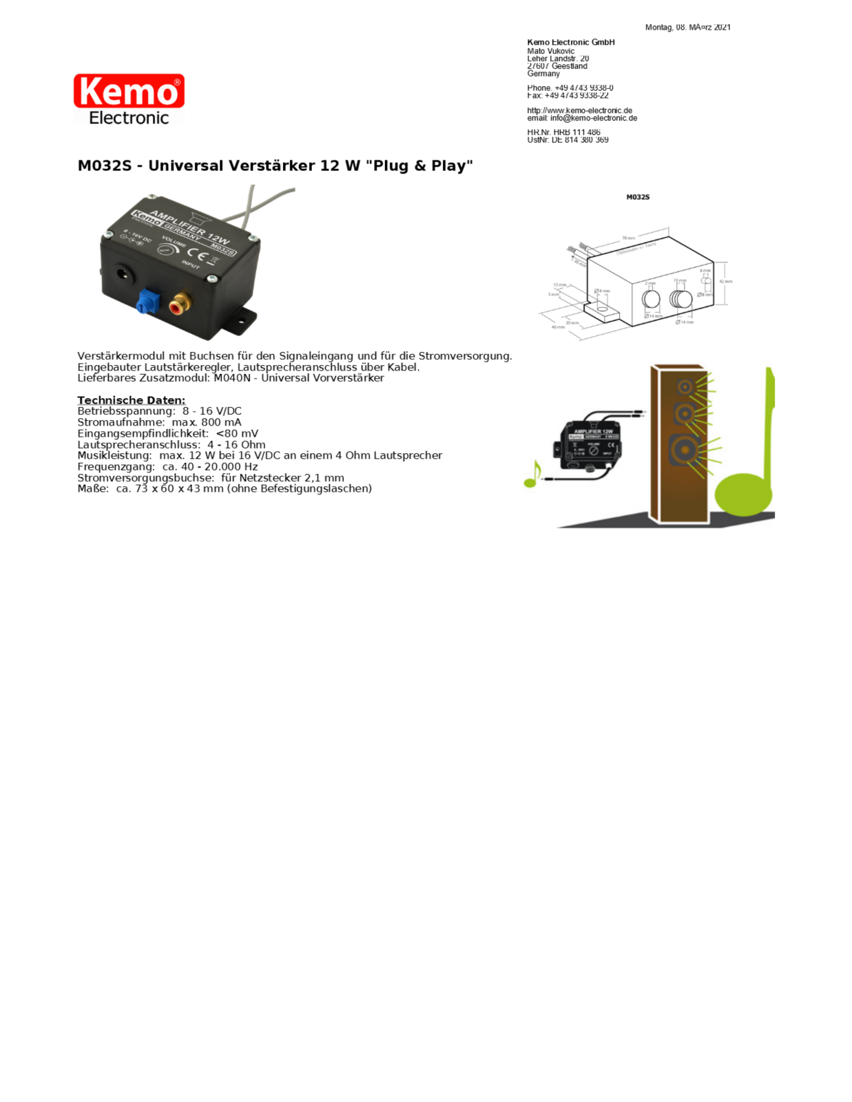 Kemo M032S User guide