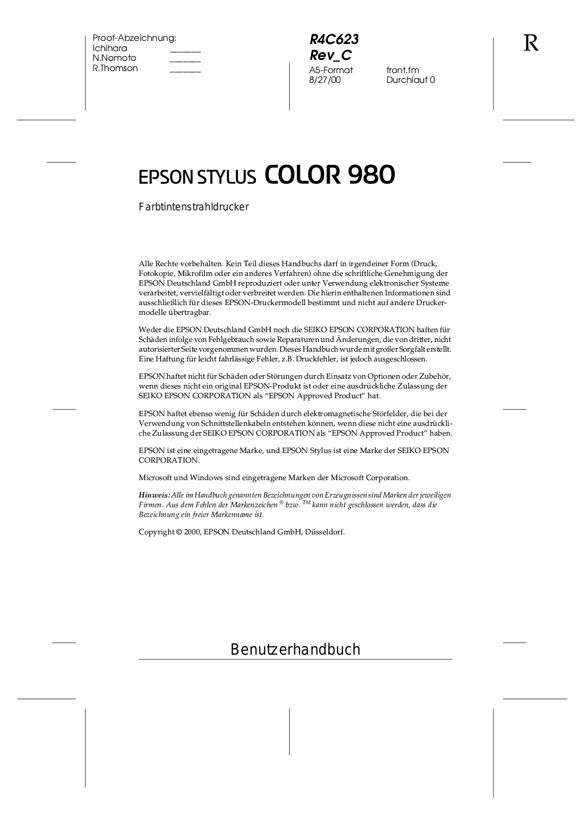 Epson STYLUS COLOR 980 User Manual