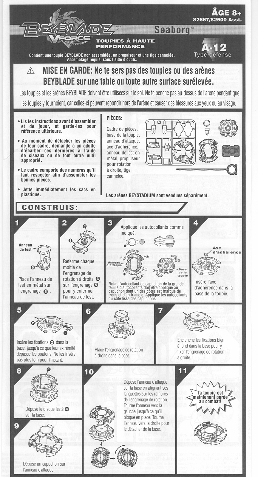 HASBRO Beyblade V Force Seaborg A12 User Manual