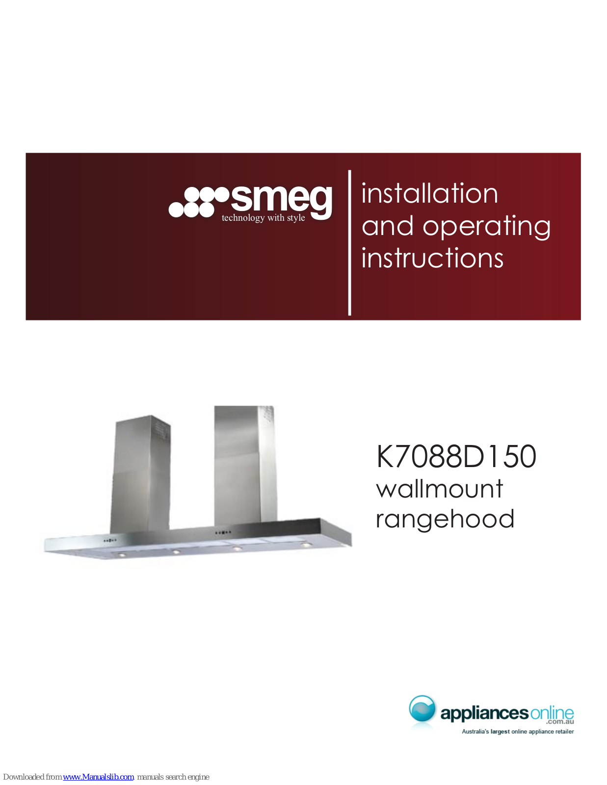 Smeg K7088D150 Installation And Operating Instructions Manual