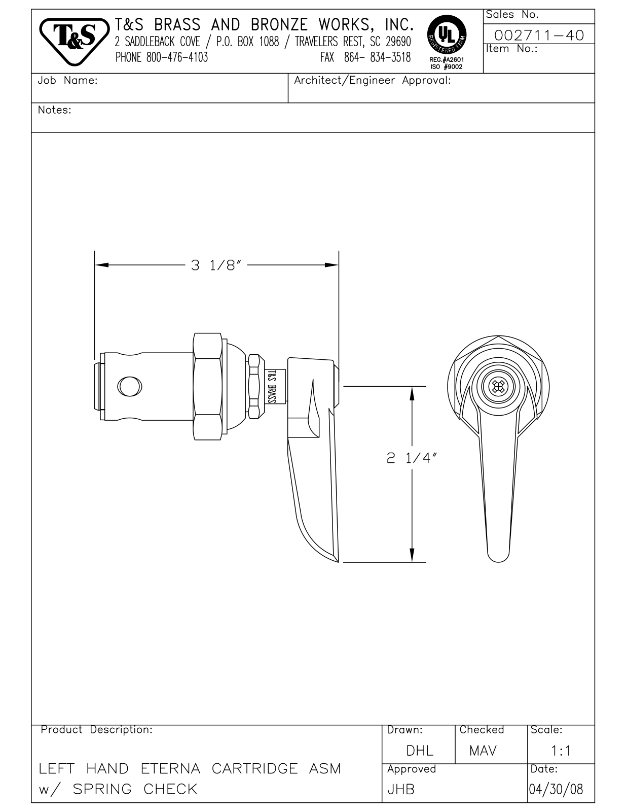 T & S Brass & Bronze Works 002711-40 General Manual