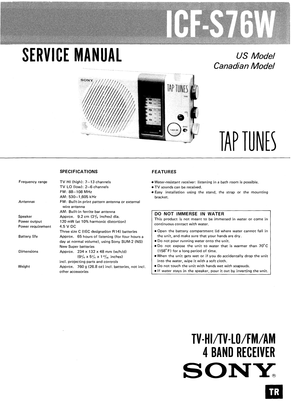 Sony ICFS-76-W Service manual