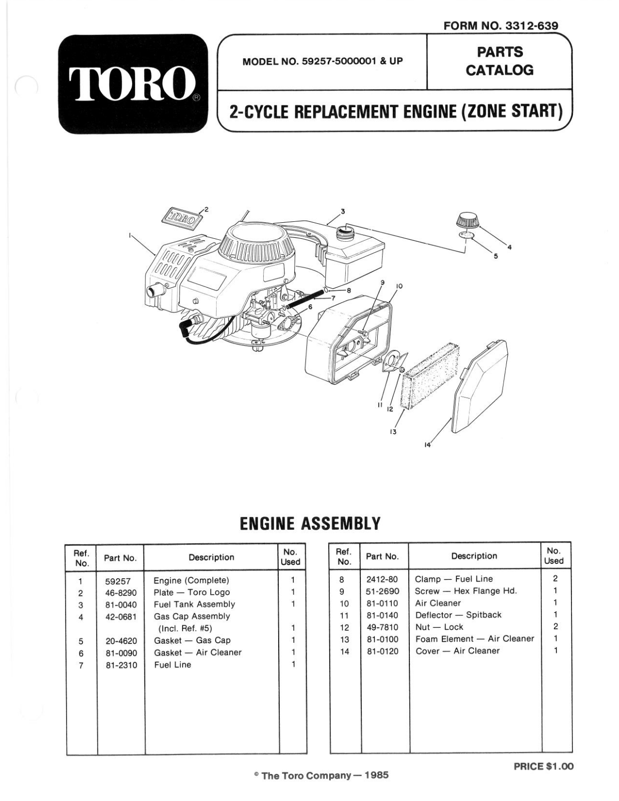 Toro 59257 Parts Catalogue