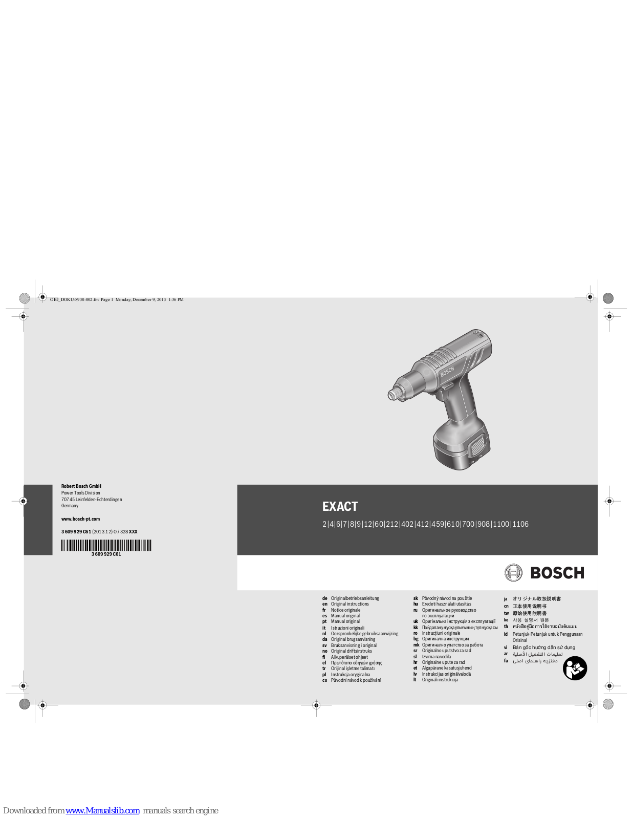 Bosch EXACT 9, EXACT 212, EXACT 12, EXACT 60, EXACT 402 Original Instructions Manual