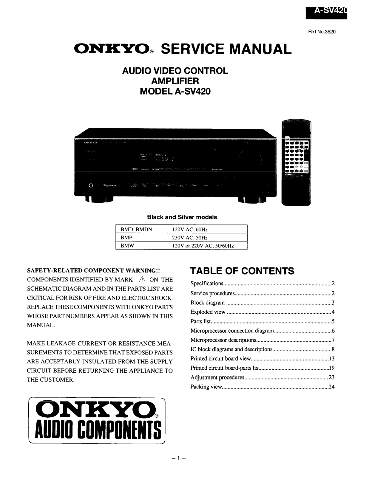 Onkyo ASV-420 Service manual