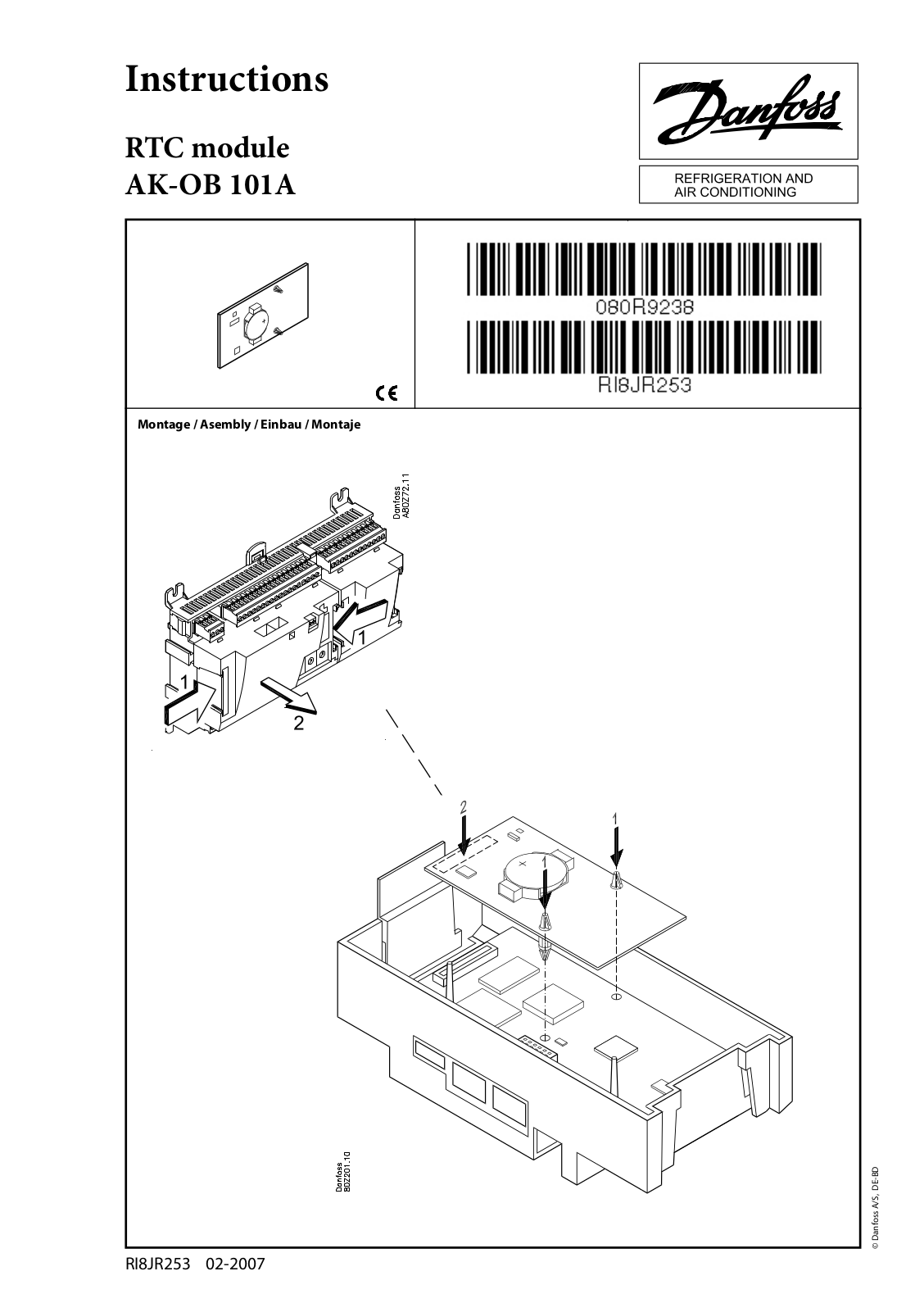 Danfoss AK-OB 101A Installation guide