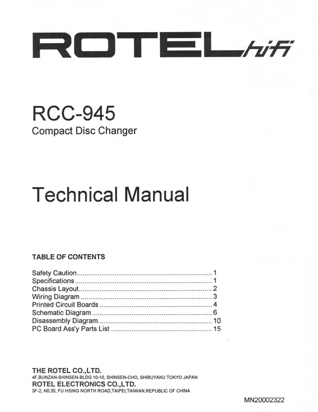 Rotel RCC-945 Service manual