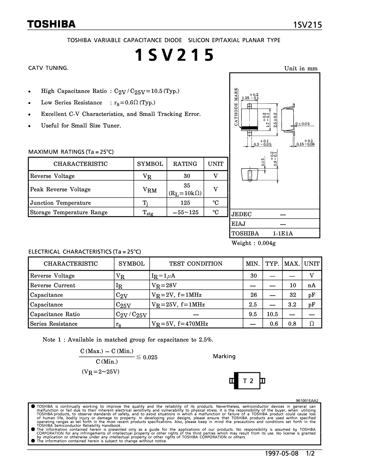 Toshiba 1SV215 Datasheet