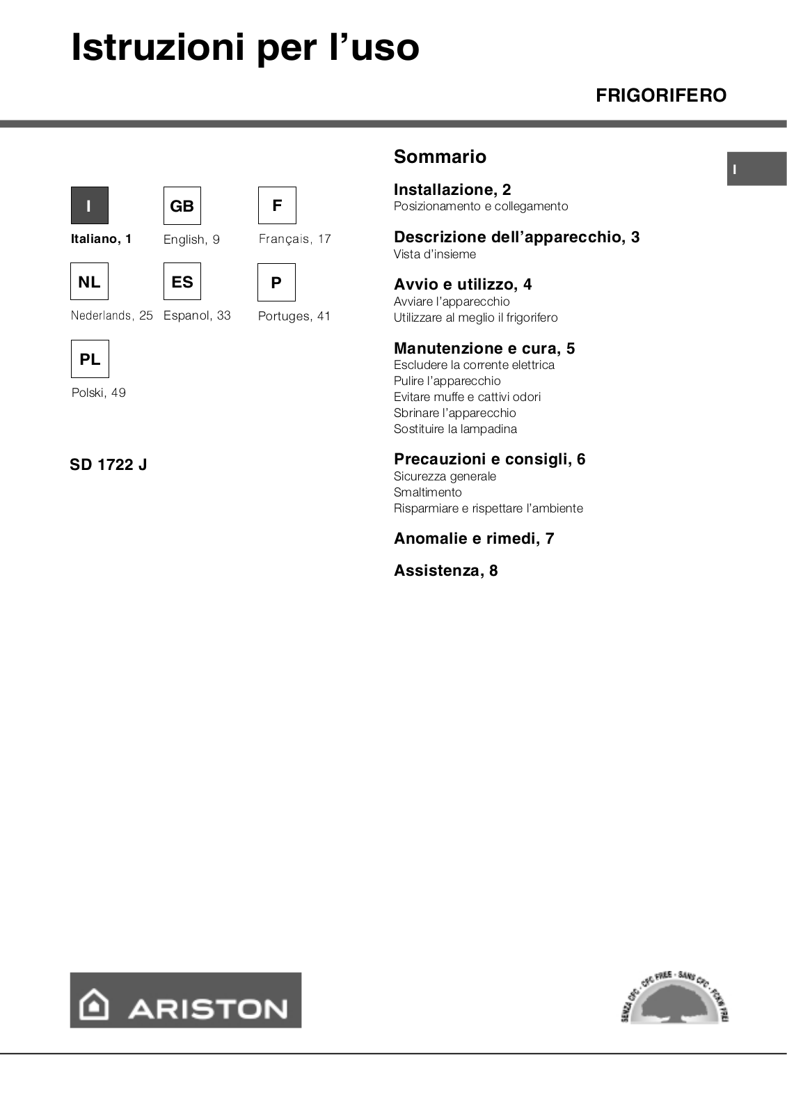 Hotpoint Ariston SD1722J Instruction Manual