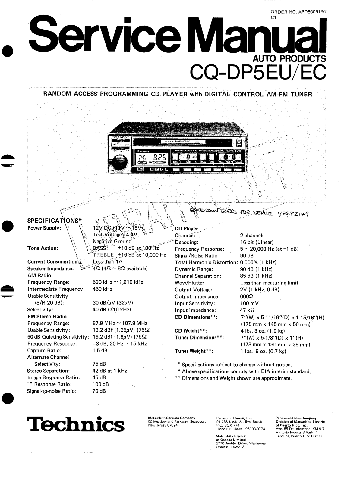 Panasonic CQDP-5-EU, CQDP-5-EC, CQDP-5-EU Service manual
