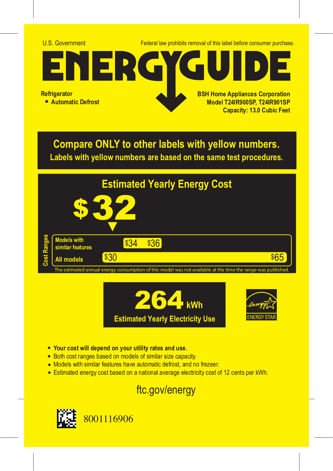 Thermador T24IR900SP Energy Guide