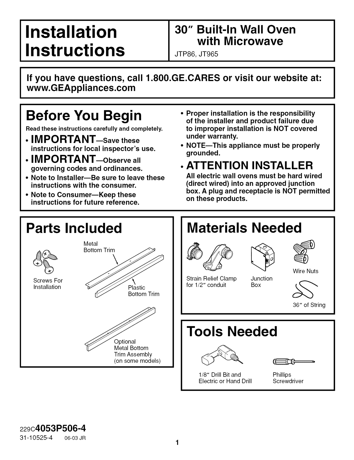 GE JT965BF1BB, JT965BF2BB, JT965BF3BB, JT965BF4BB, JT965BF5BB Installation Guide - ManualMachine.com