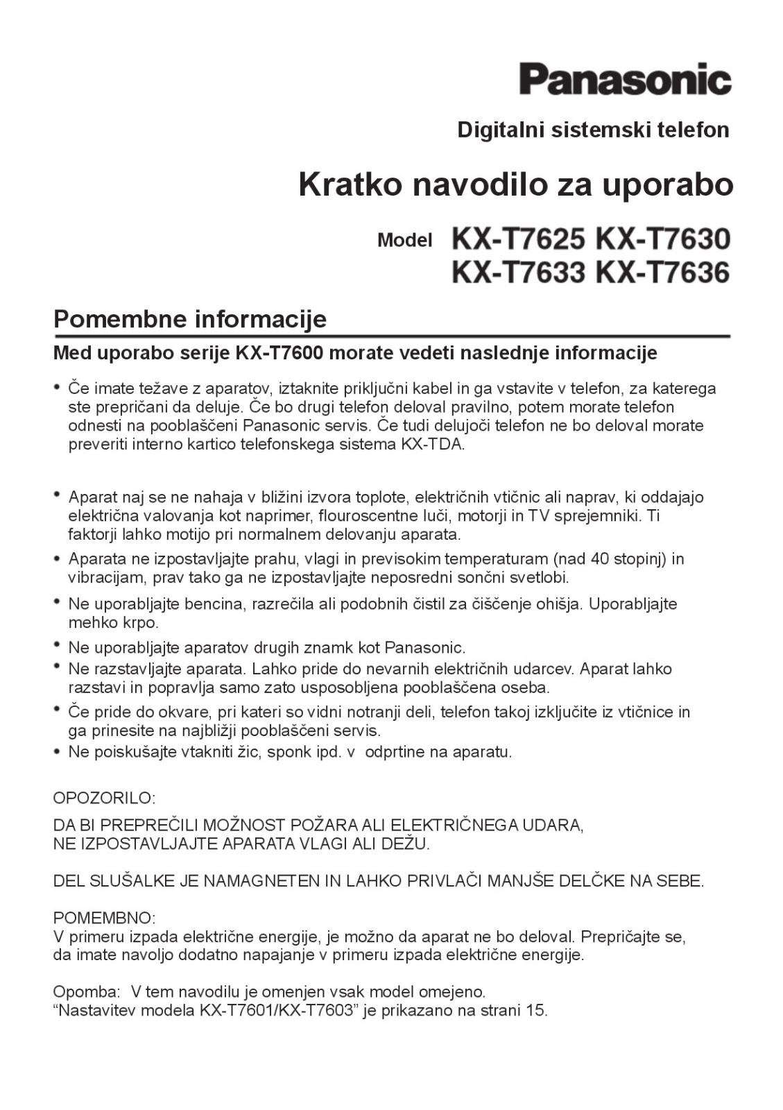 Panasonic KX-T7625, KX-T7633, KX-T7636 User Manual