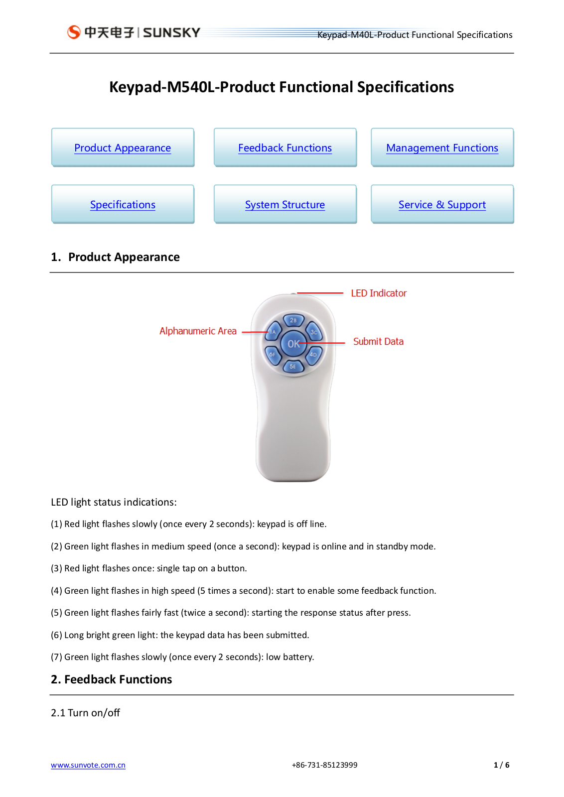 Changsha SunSky Electronic Design and Development SUNVOTEKEY40 User Manual