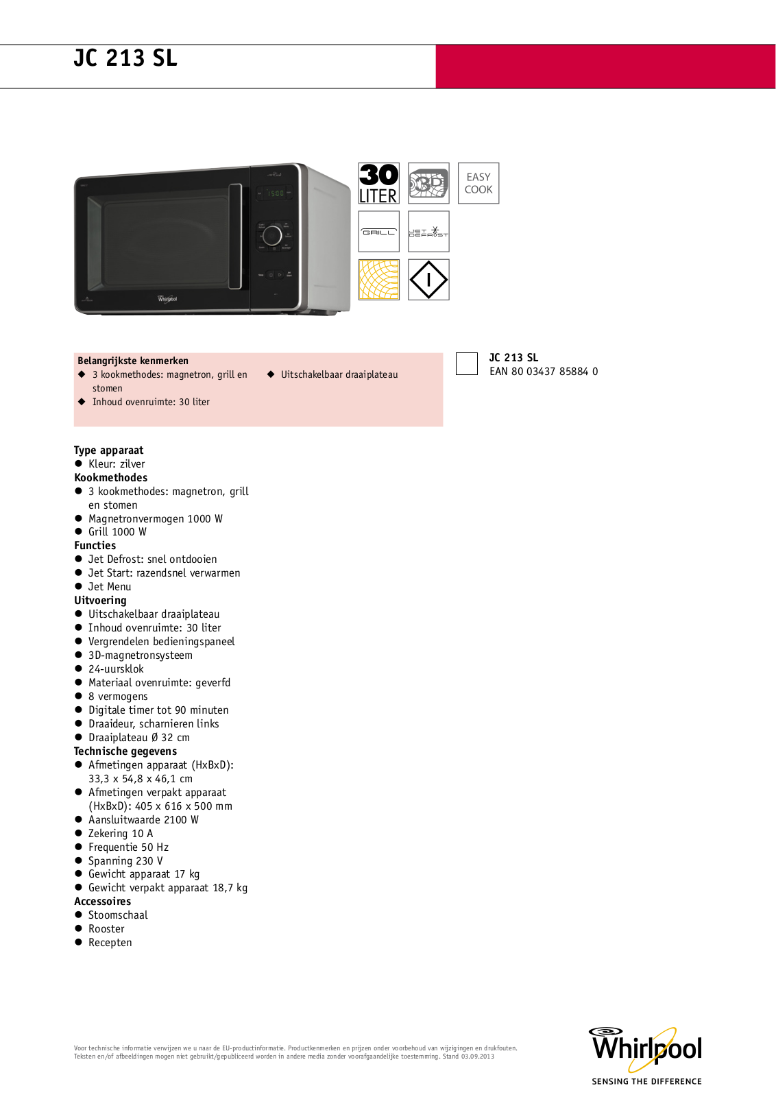 Whirlpool JC 213 SL Product information