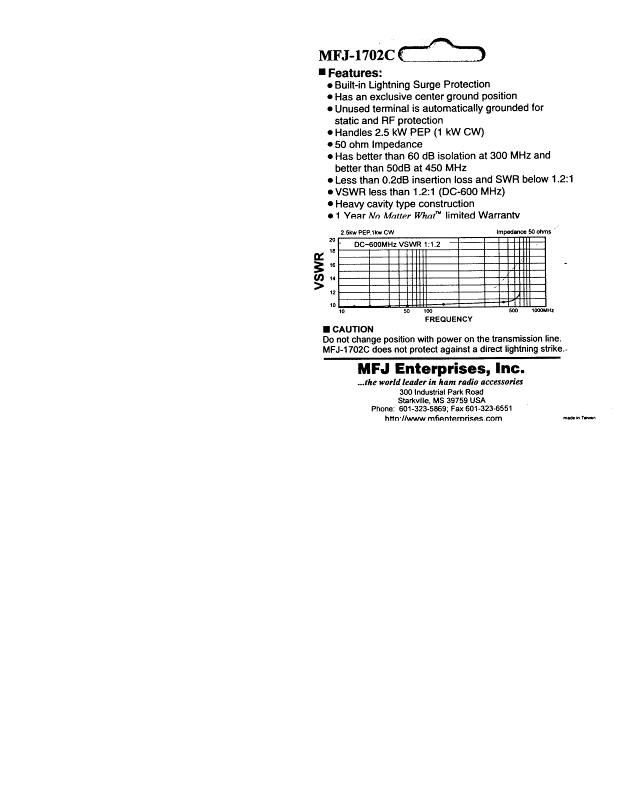 MFJ MFJ-1702C User Manual