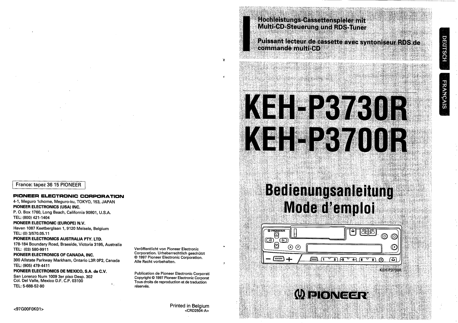 PIONEER KEH-P3700R User Manual