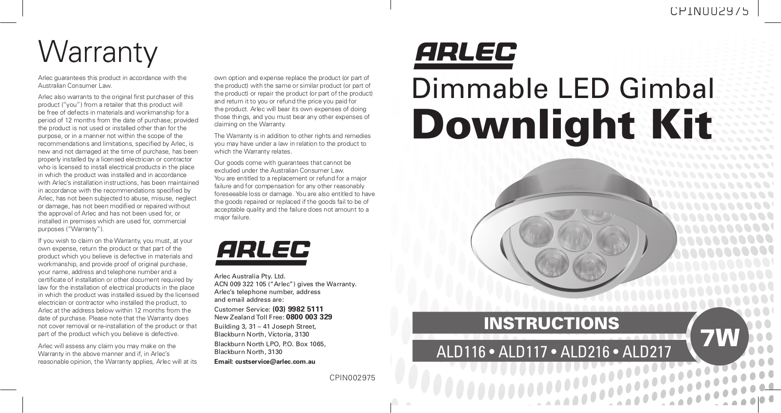 Arlec ALD217, ALD116, ALD117, ALD216 User Manual