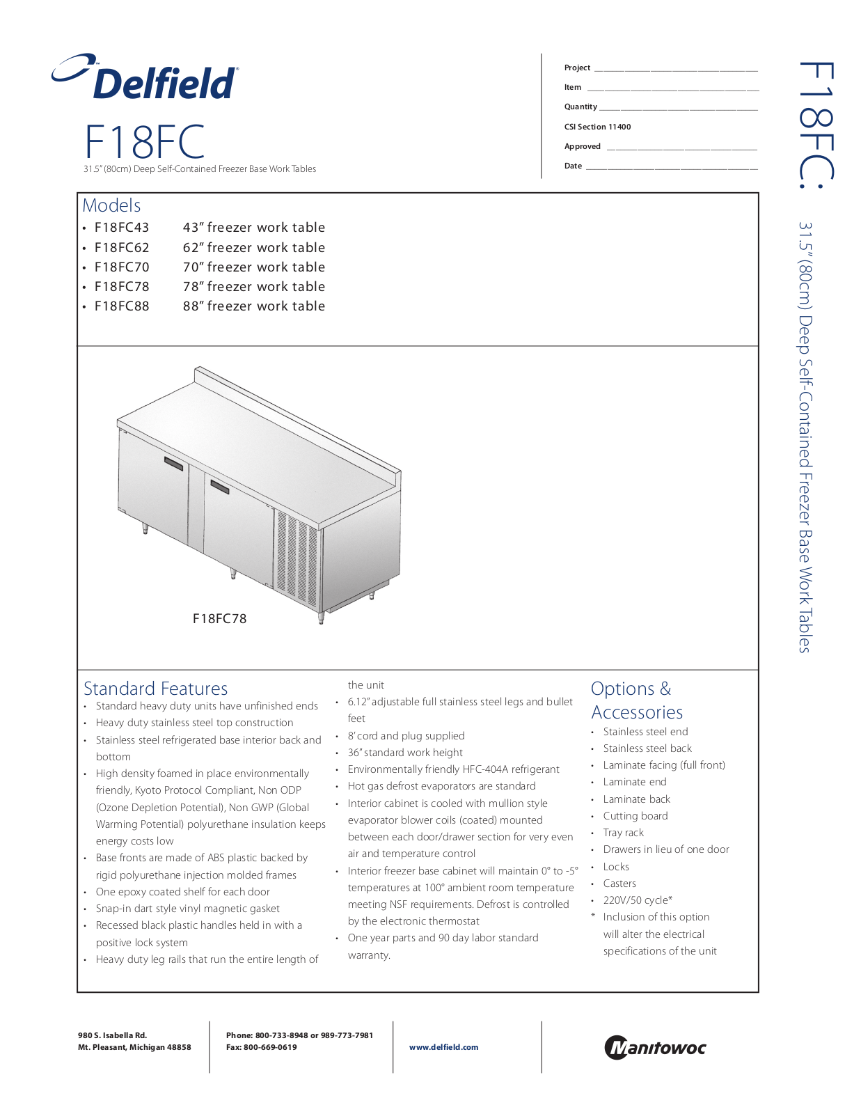 Delfield F18FC43 User Manual