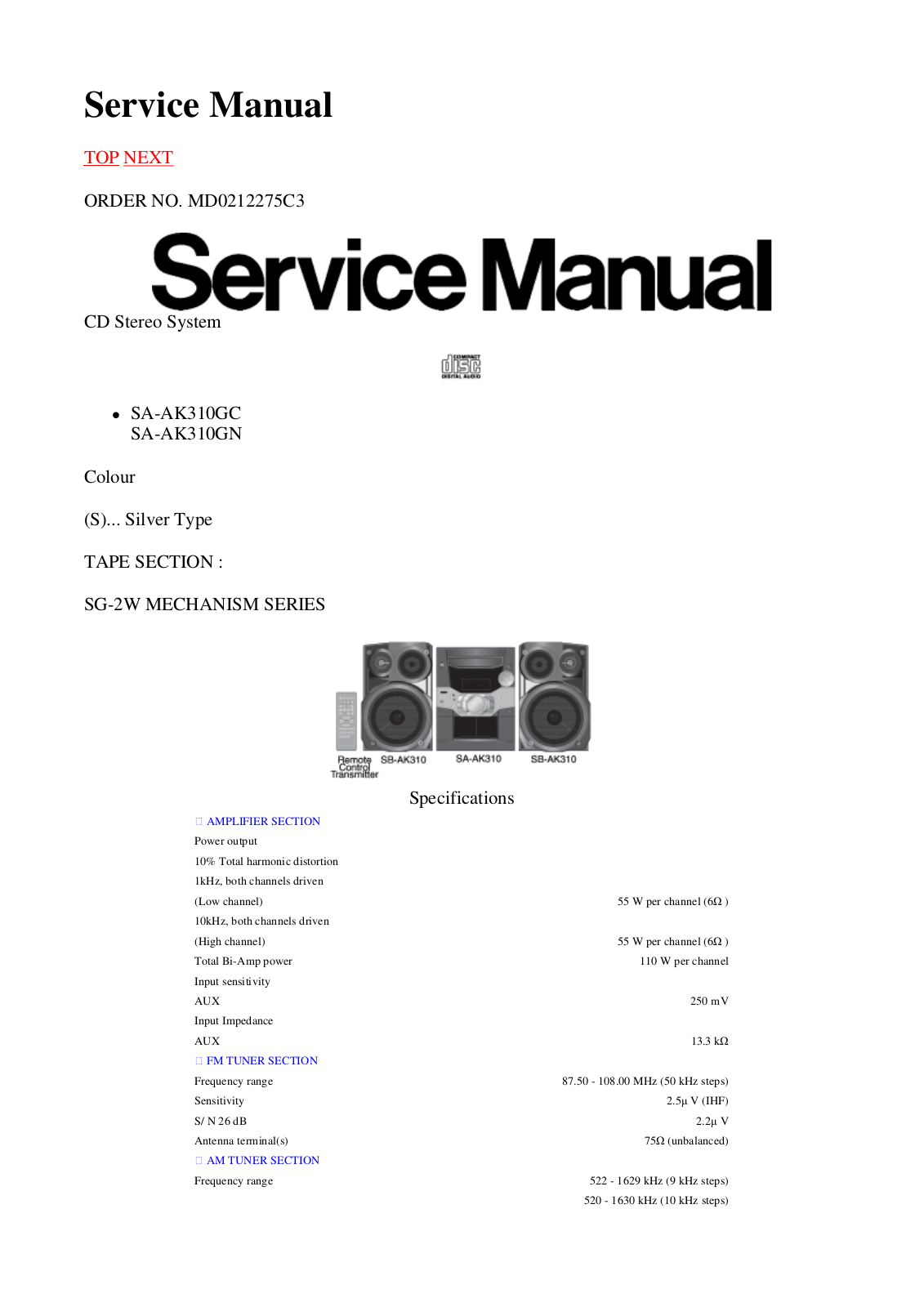 SA SA AK310 Service Manual